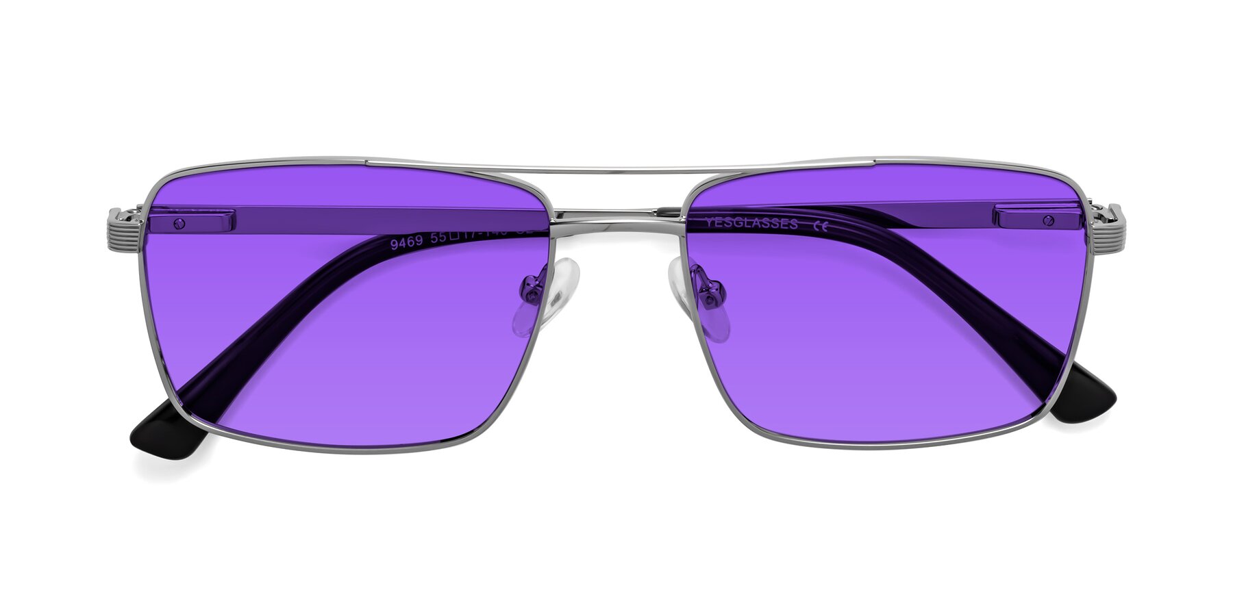 Folded Front of Beckum in Silver with Purple Tinted Lenses
