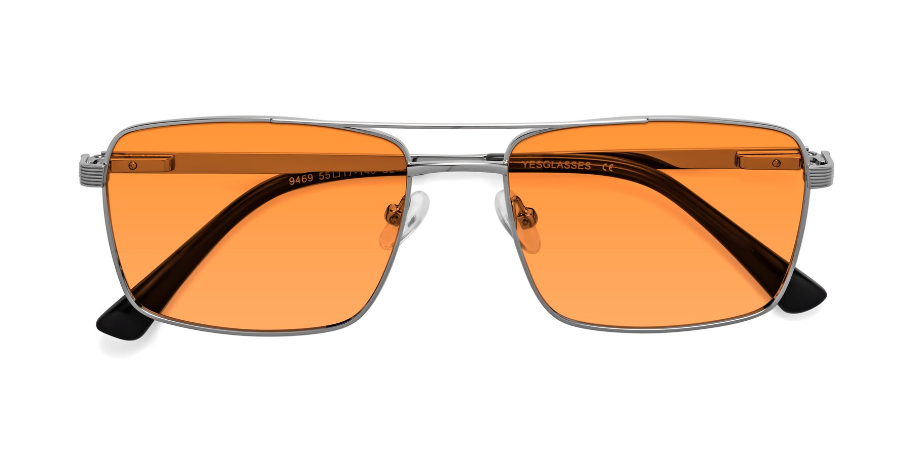 Folded Front of Beckum in Silver with Orange Tinted Lenses