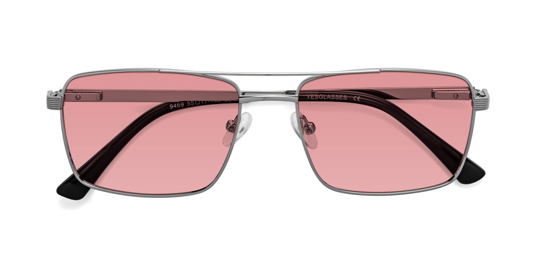 Folded Front of Beckum in Silver with Medium Garnet Tinted Lenses