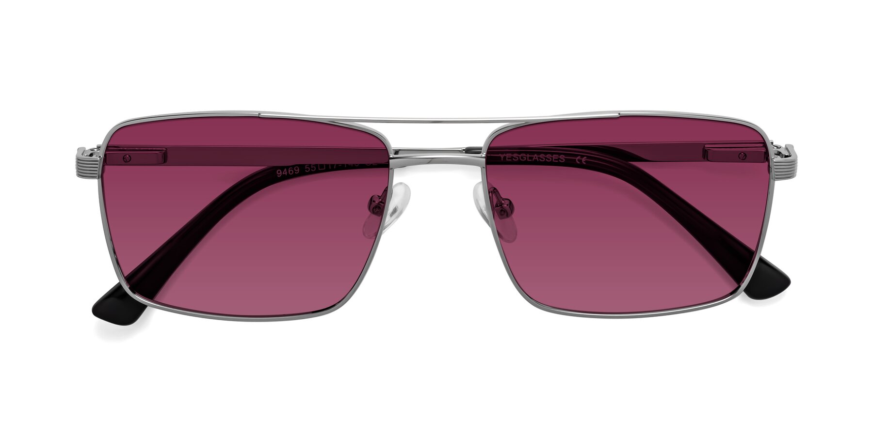 Folded Front of Beckum in Silver with Wine Tinted Lenses