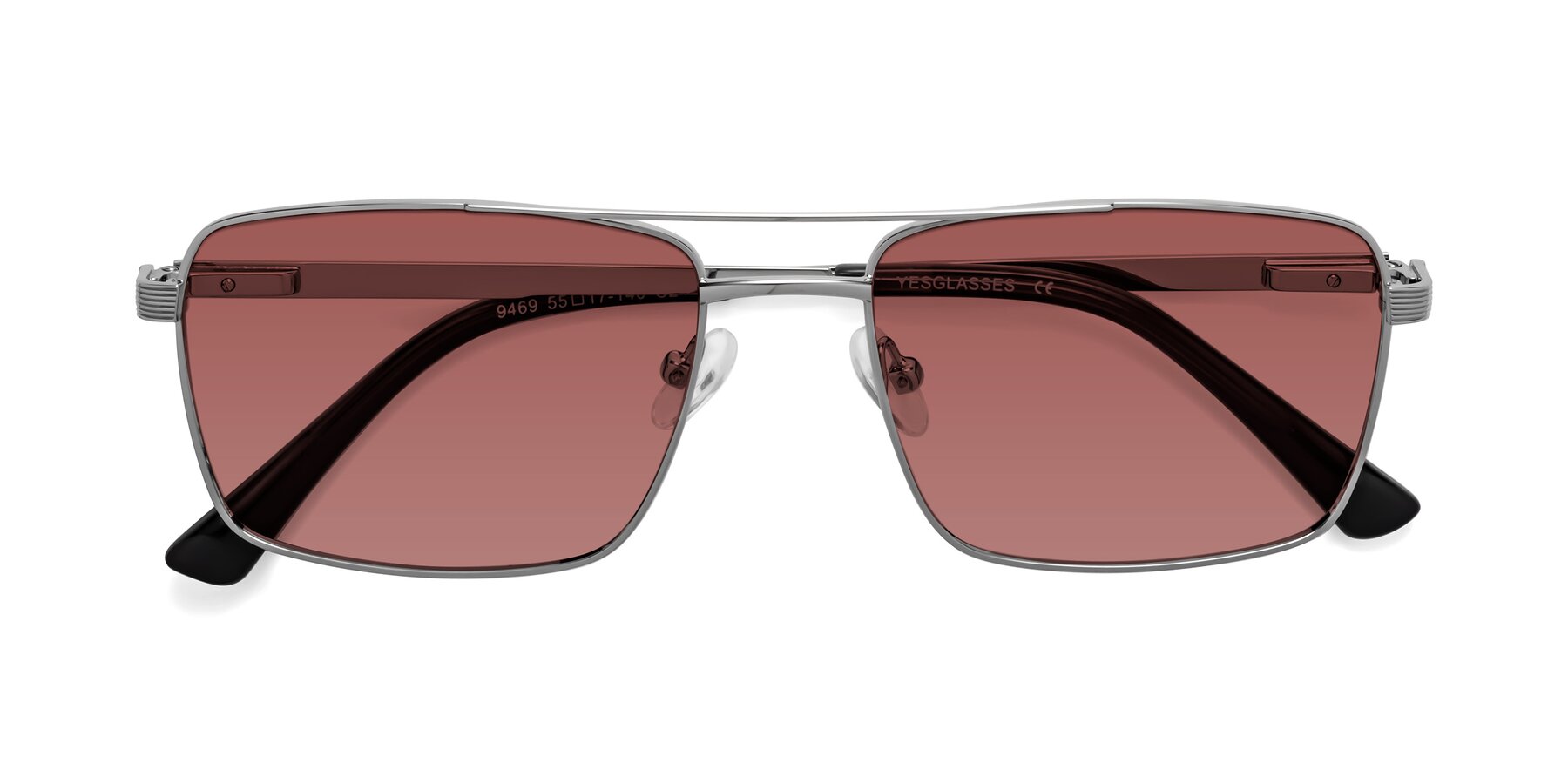 Folded Front of Beckum in Silver with Garnet Tinted Lenses