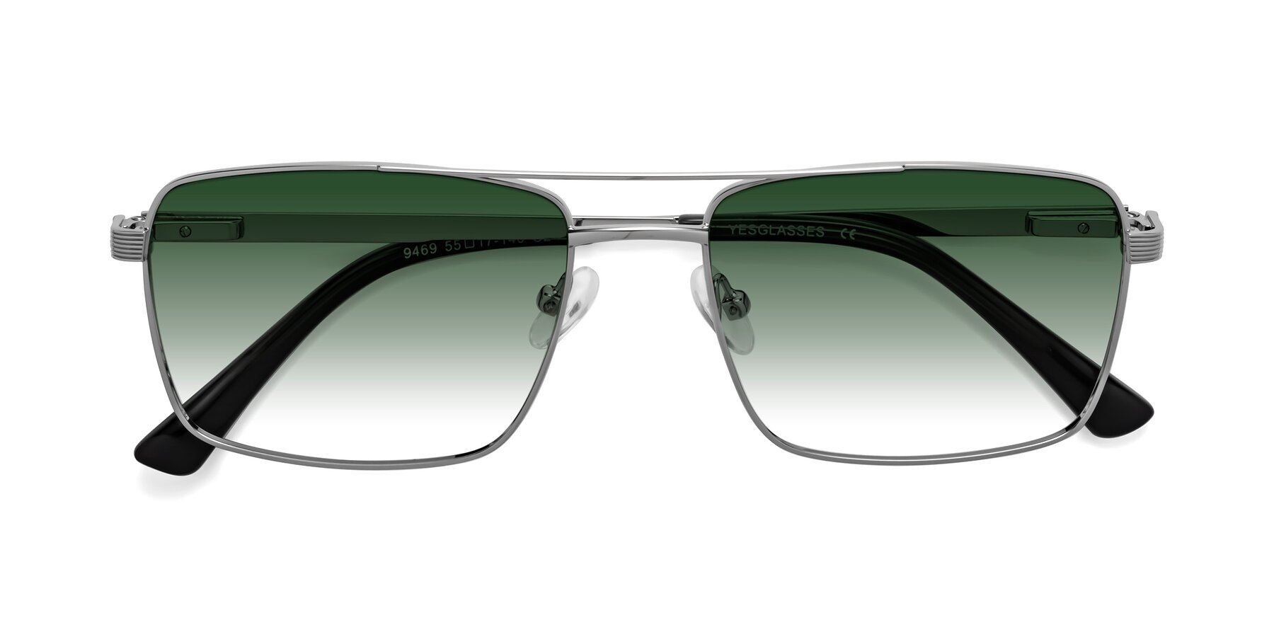 Folded Front of Beckum in Silver with Green Gradient Lenses