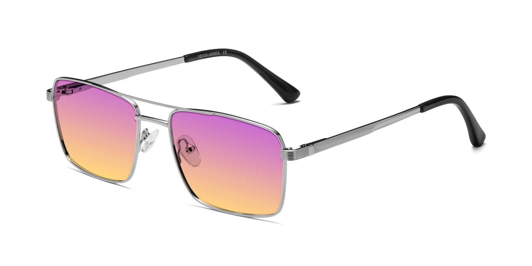 Angle of 9469 in Silver with Purple / Yellow Gradient Lenses