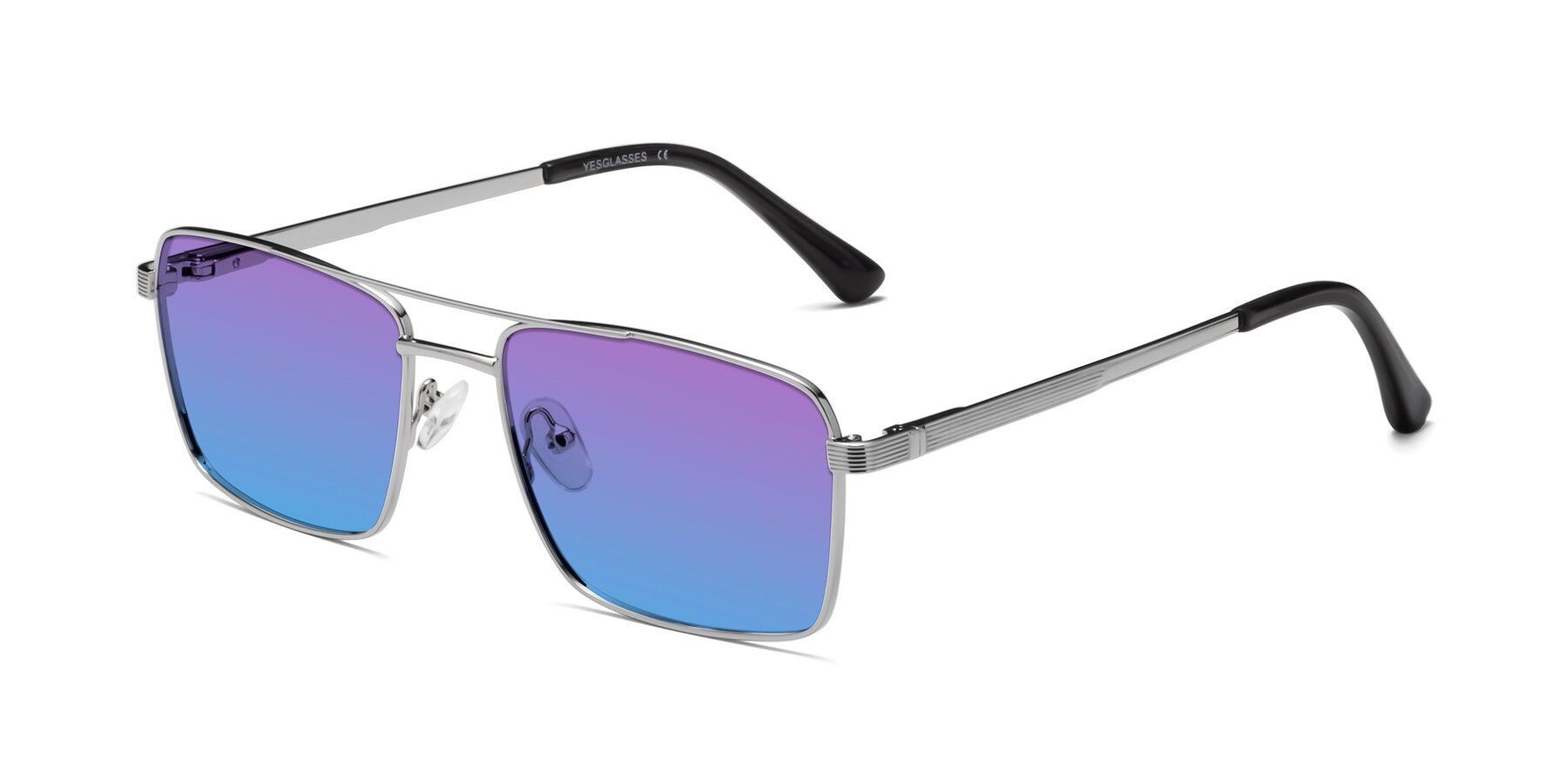 Angle of 9469 in Silver with Purple / Blue Gradient Lenses