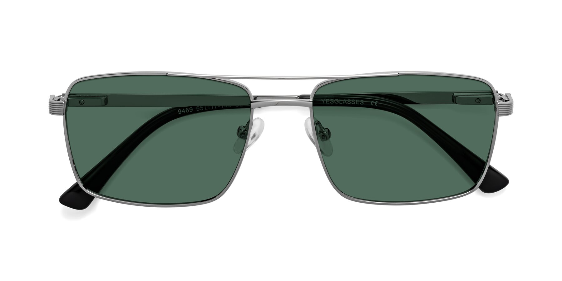 Folded Front of Beckum in Silver with Green Polarized Lenses