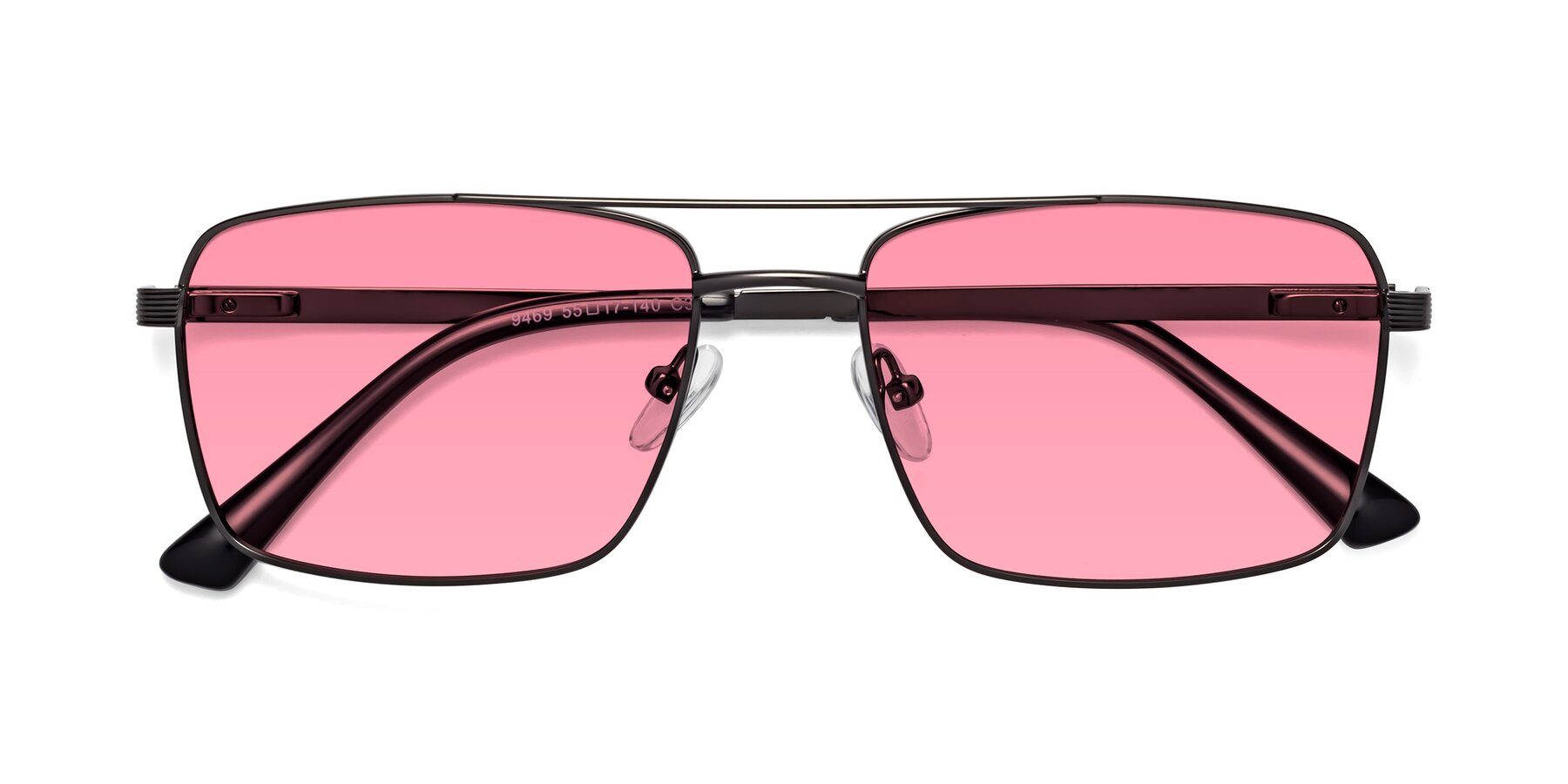 Folded Front of Beckum in Gunmetal with Pink Tinted Lenses