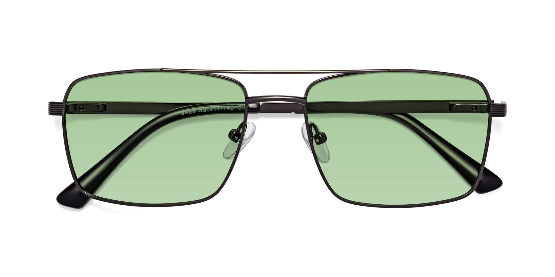 Folded Front of Beckum in Gunmetal with Medium Green Tinted Lenses