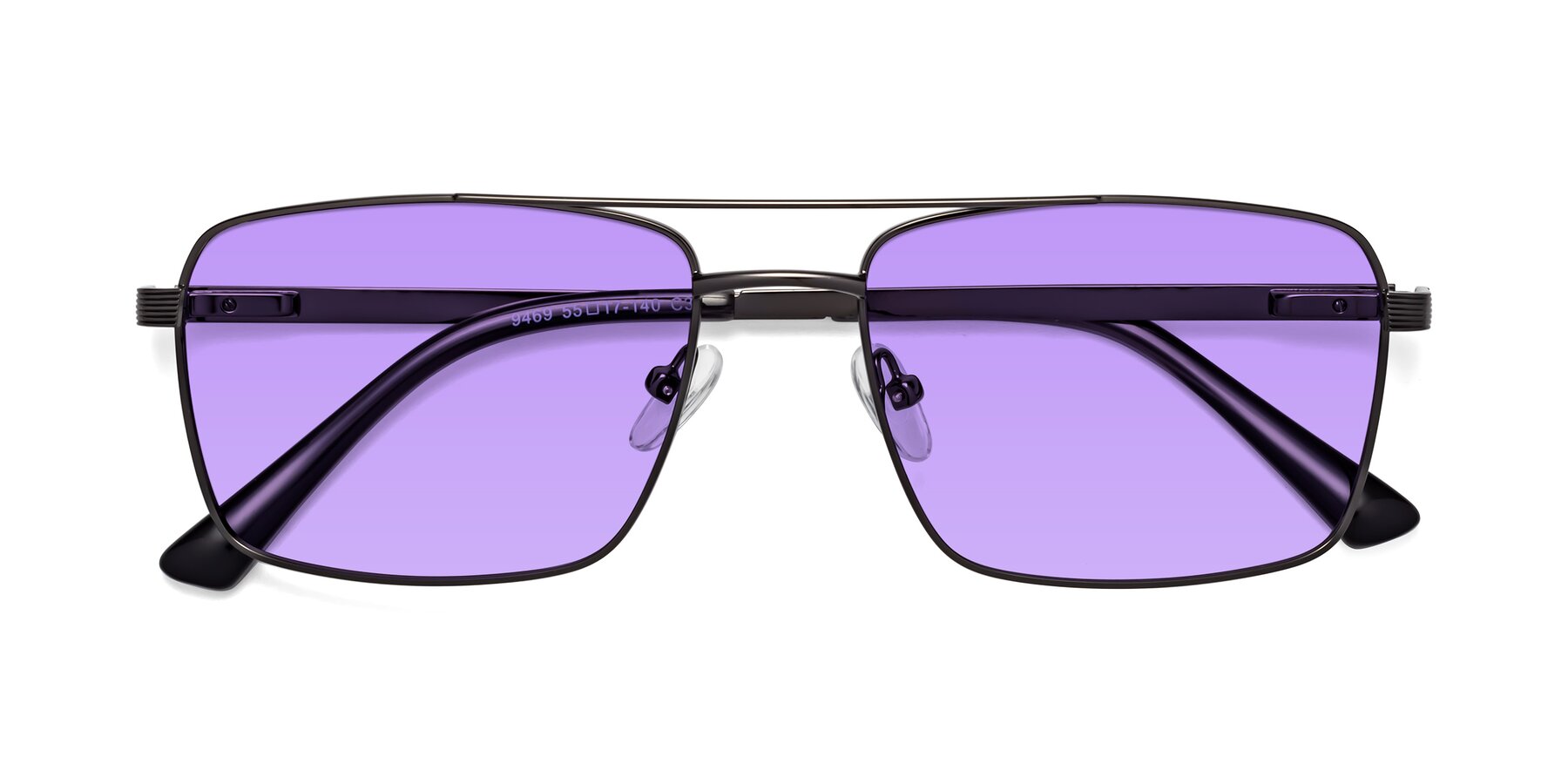 Folded Front of Beckum in Gunmetal with Medium Purple Tinted Lenses