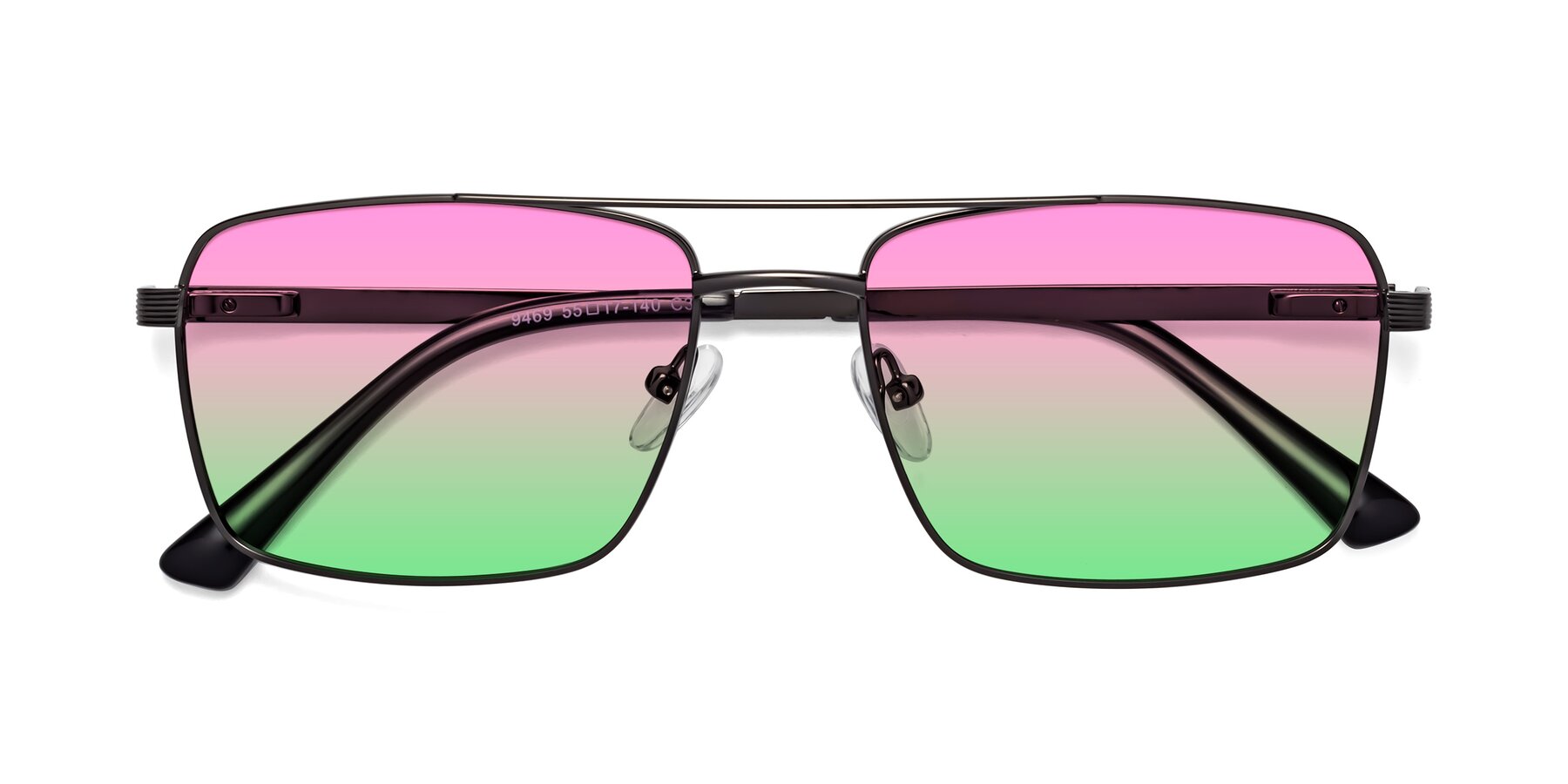 Folded Front of Beckum in Gunmetal with Pink / Green Gradient Lenses