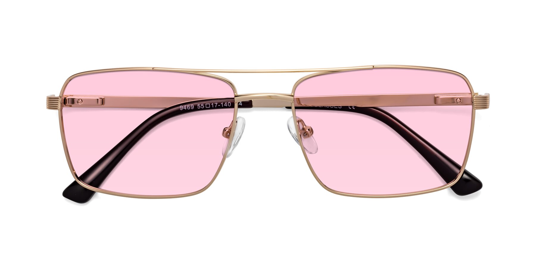 Folded Front of Beckum in Gold with Light Pink Tinted Lenses