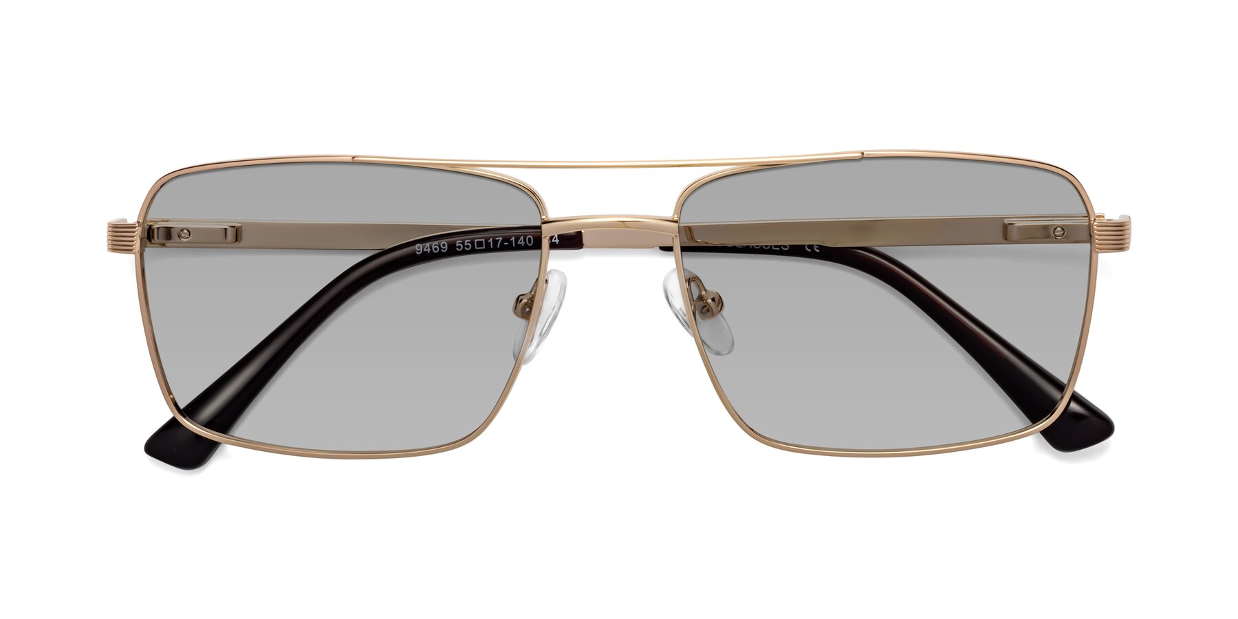Folded Front of Beckum in Gold with Light Gray Tinted Lenses