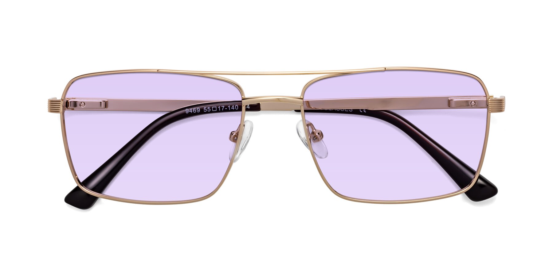 Folded Front of Beckum in Gold with Light Purple Tinted Lenses