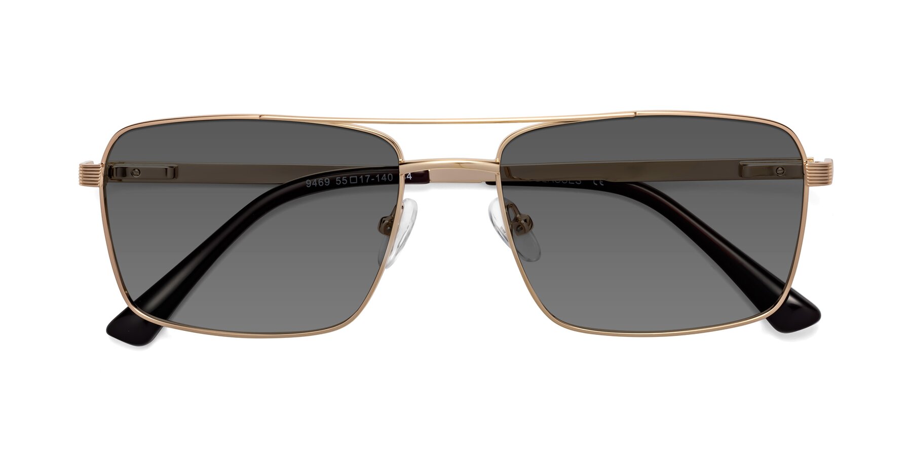 Folded Front of Beckum in Gold with Medium Gray Tinted Lenses