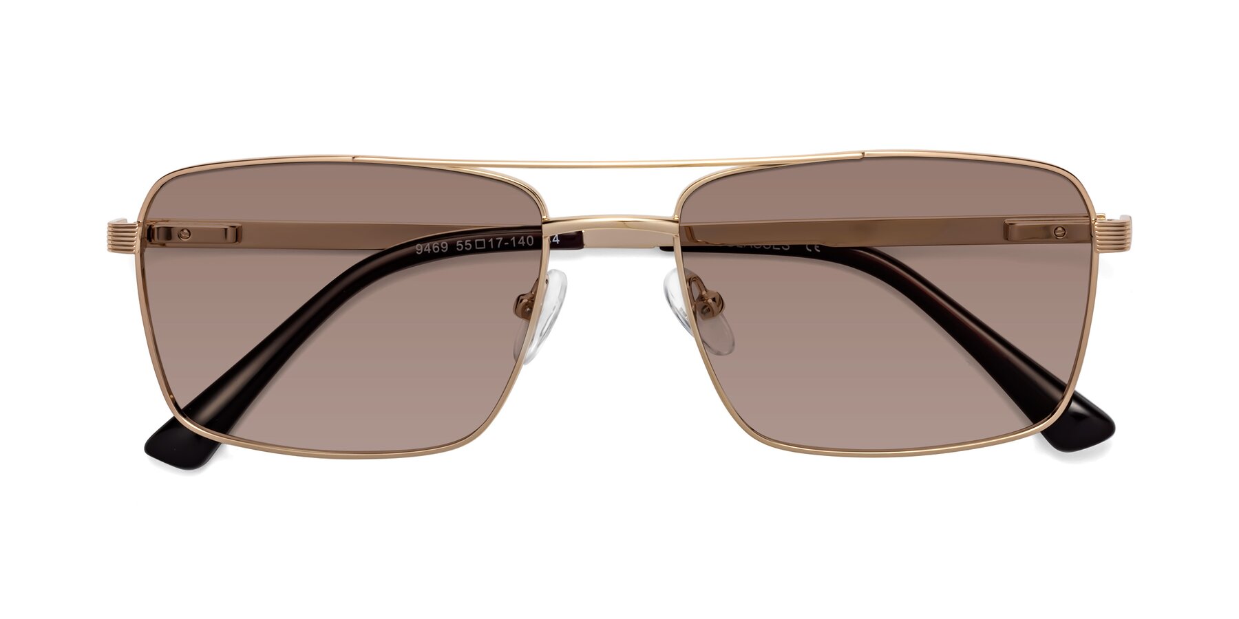 Folded Front of Beckum in Gold with Medium Brown Tinted Lenses