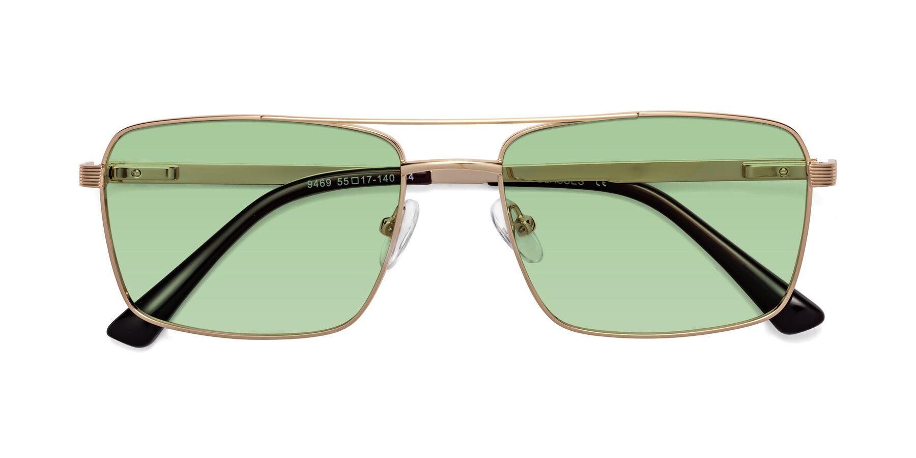 Folded Front of Beckum in Gold with Medium Green Tinted Lenses