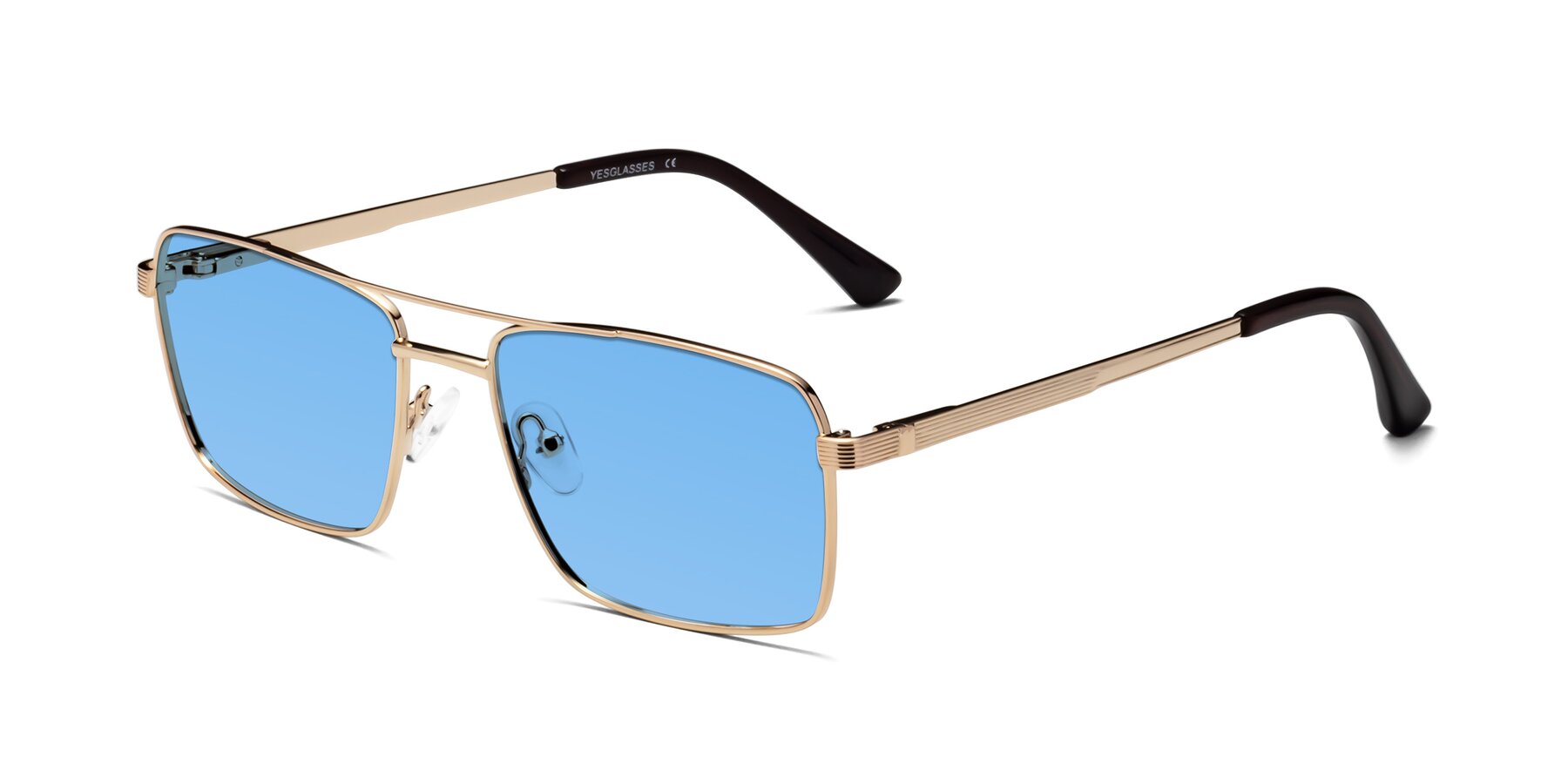Angle of Beckum in Gold with Medium Blue Tinted Lenses