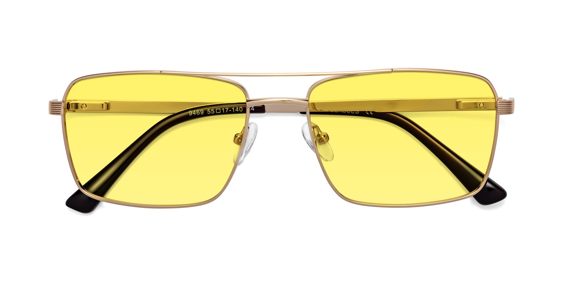Folded Front of Beckum in Gold with Medium Yellow Tinted Lenses