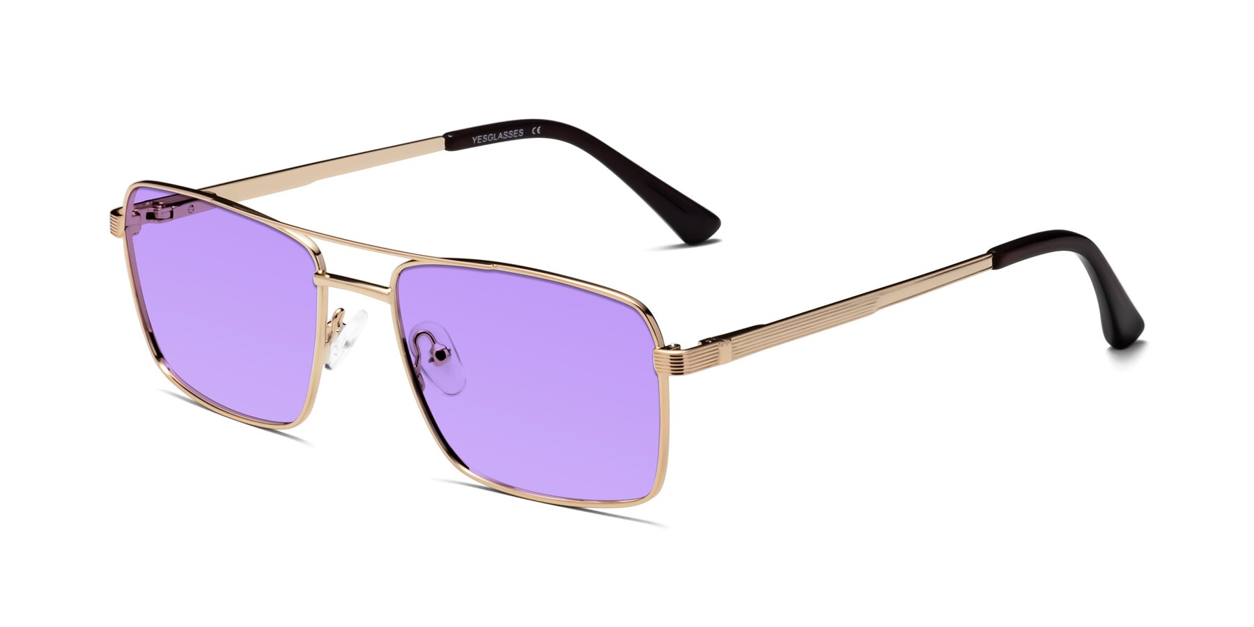 Angle of Beckum in Gold with Medium Purple Tinted Lenses