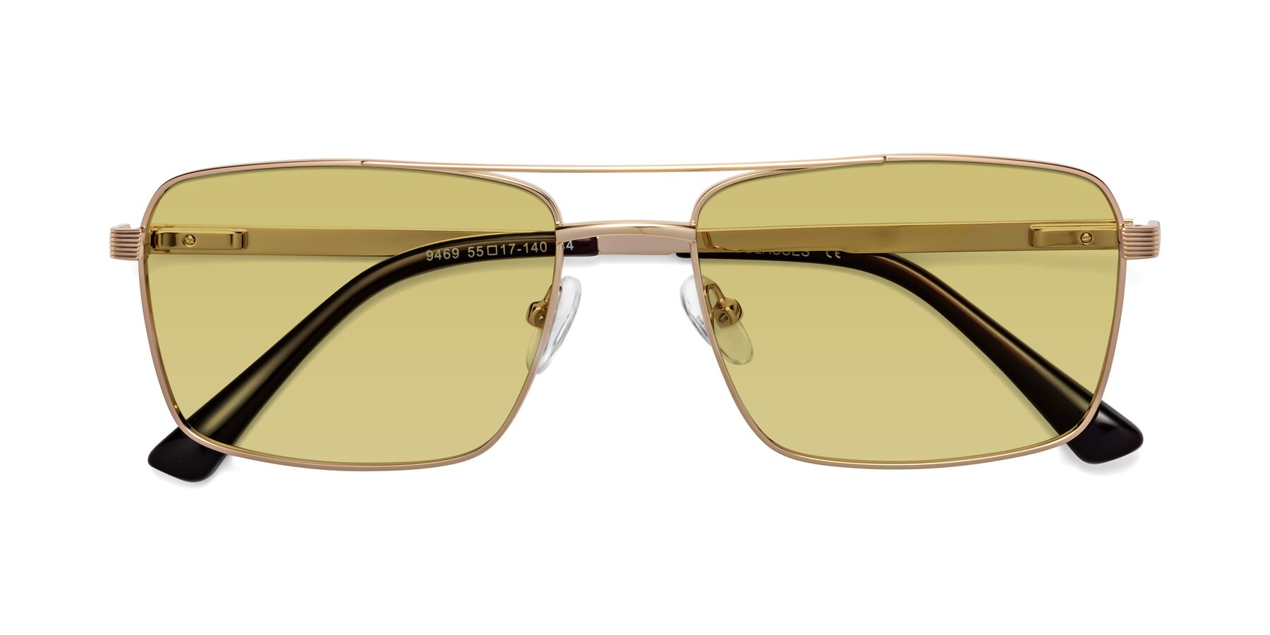 Folded Front of Beckum in Gold with Medium Champagne Tinted Lenses