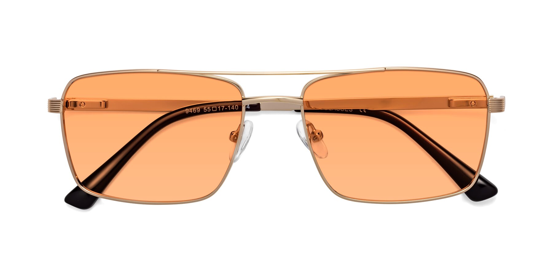 Folded Front of Beckum in Gold with Medium Orange Tinted Lenses