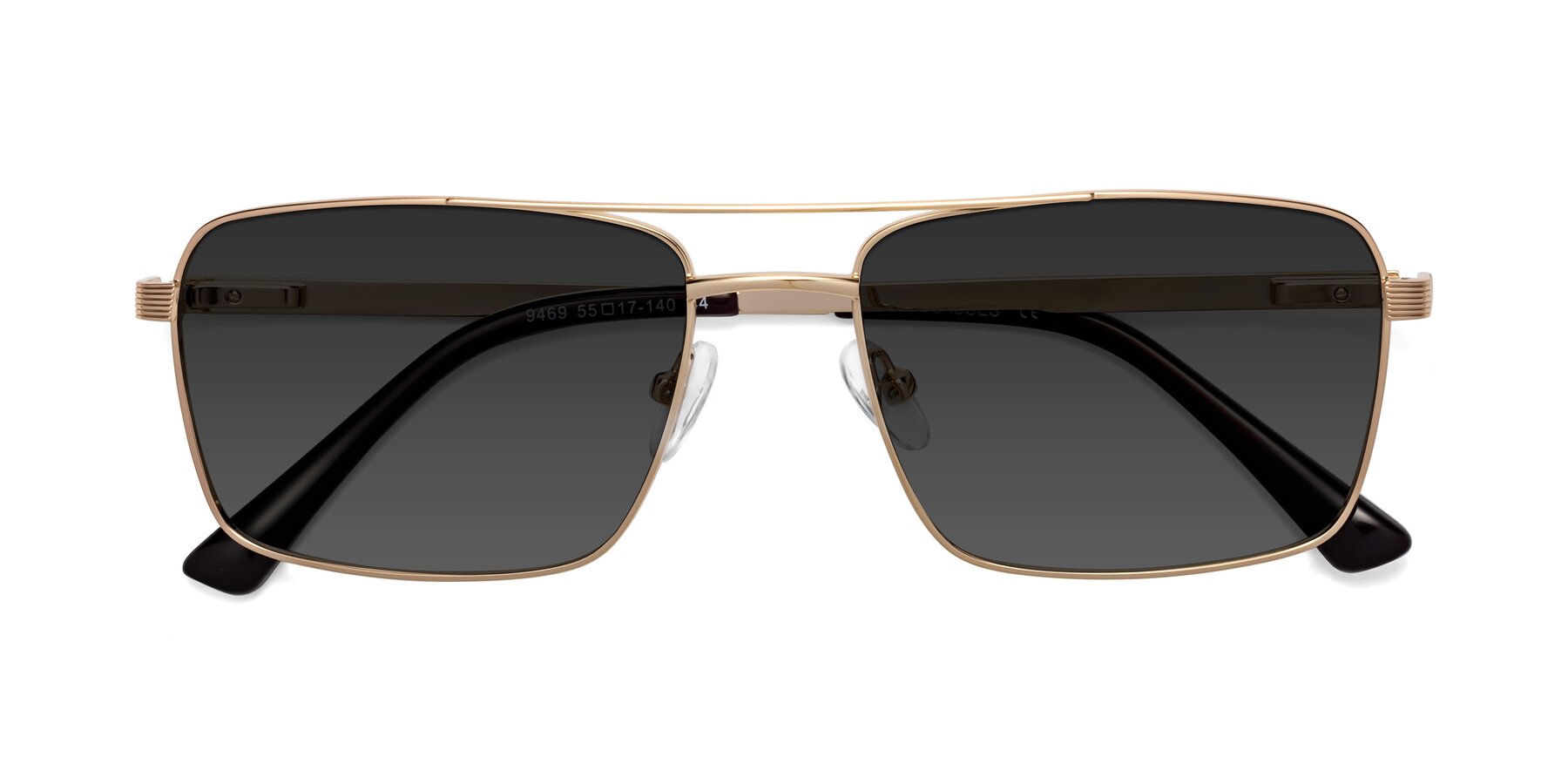 Folded Front of Beckum in Gold with Gray Tinted Lenses