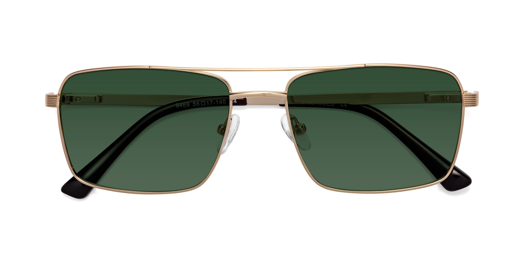 Folded Front of Beckum in Gold with Green Tinted Lenses