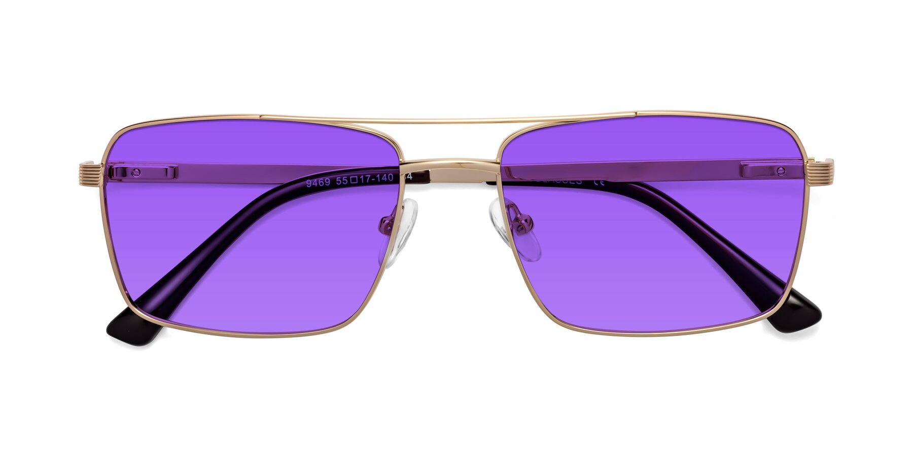 Folded Front of Beckum in Gold with Purple Tinted Lenses