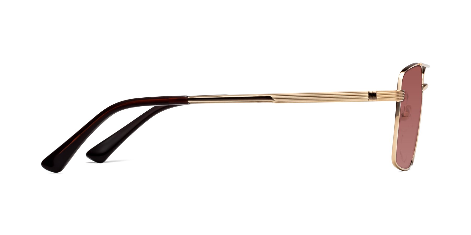 Side of Beckum in Gold with Garnet Tinted Lenses