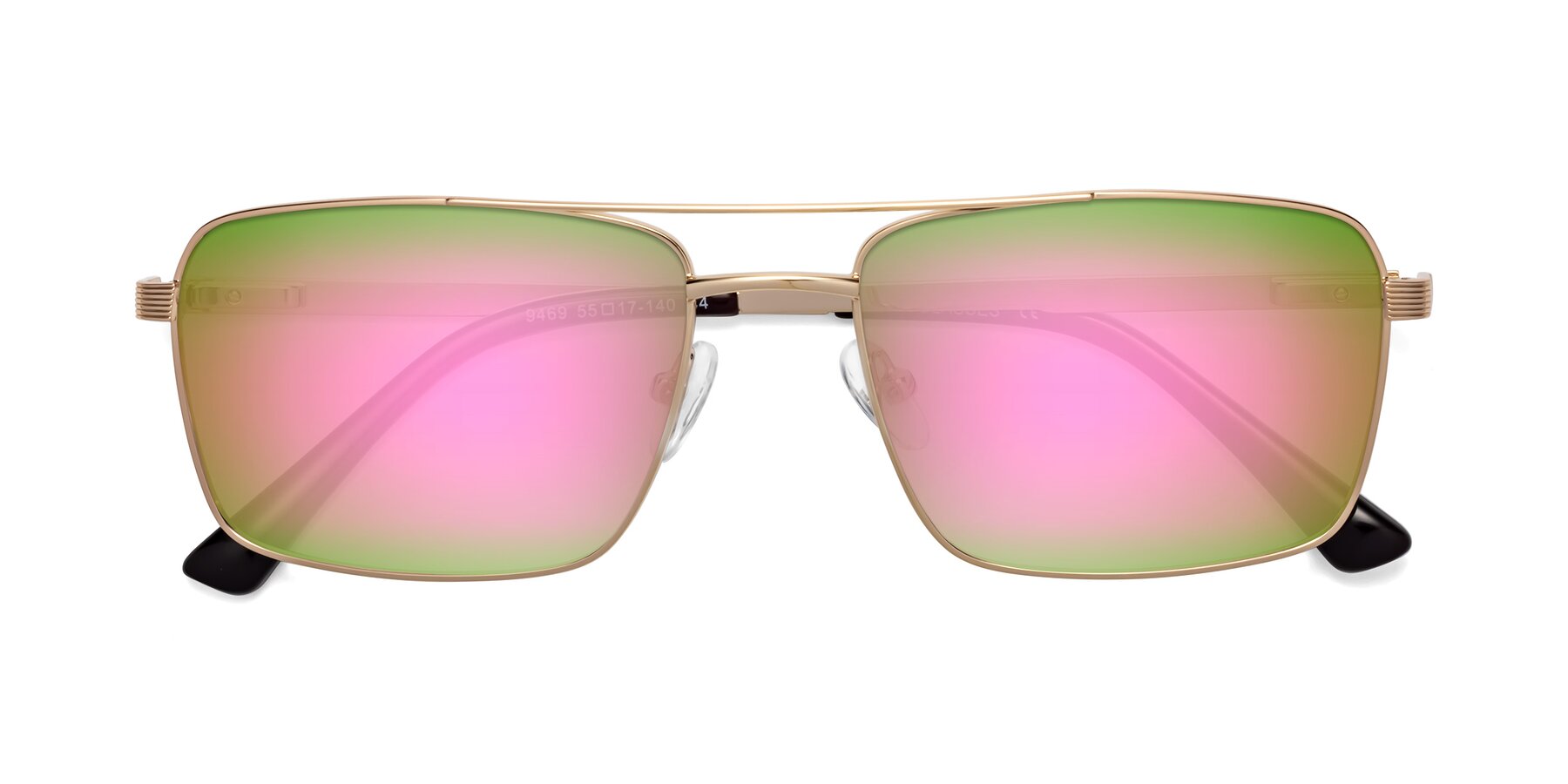 Folded Front of Beckum in Gold with Pink Mirrored Lenses