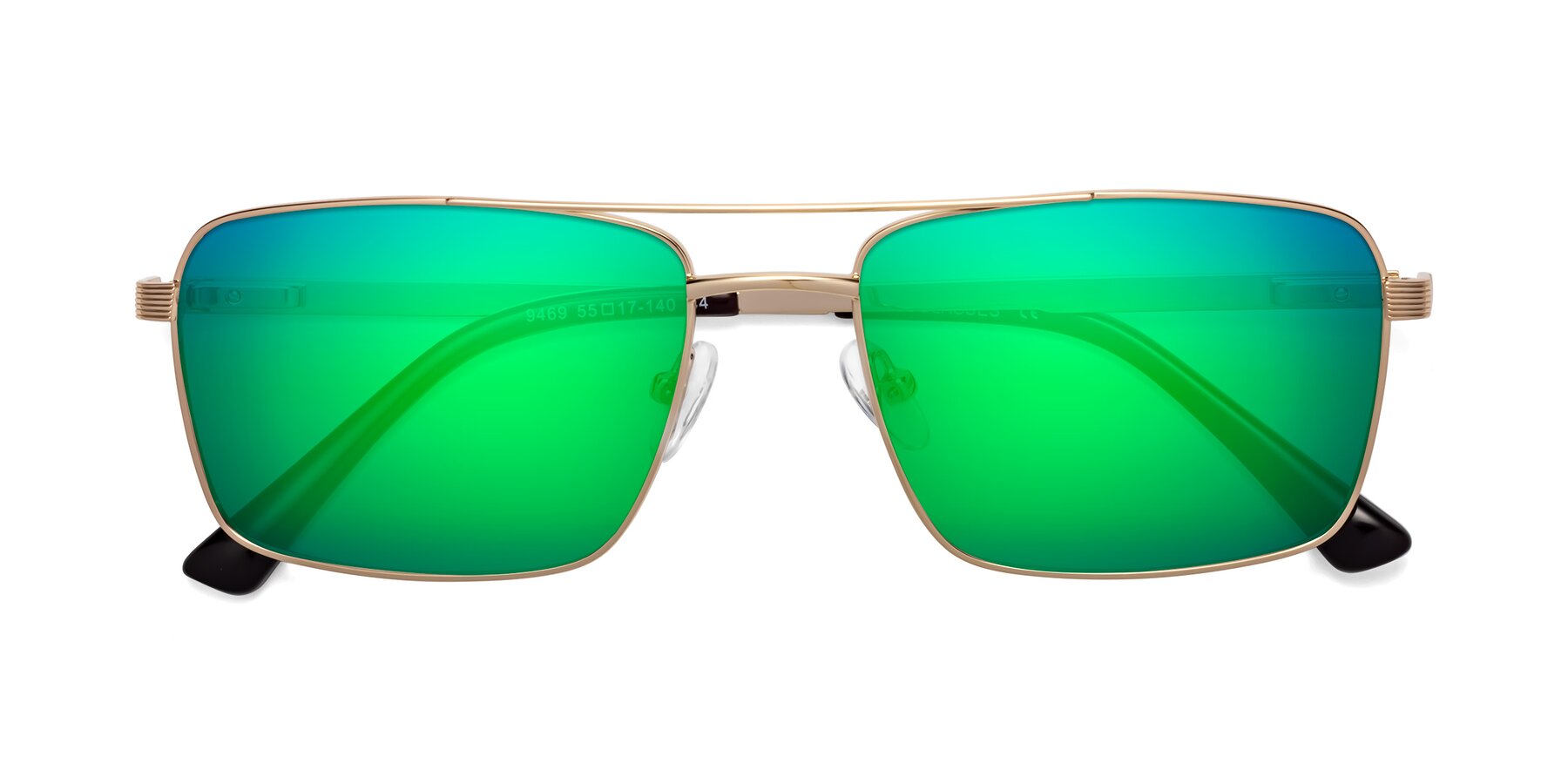 Folded Front of Beckum in Gold with Green Mirrored Lenses