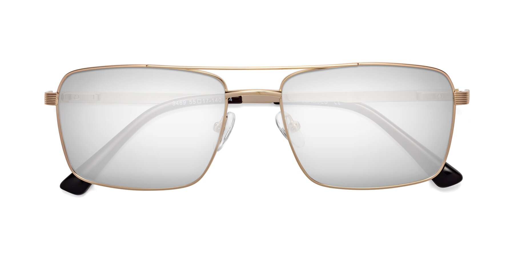 Folded Front of Beckum in Gold with Silver Mirrored Lenses