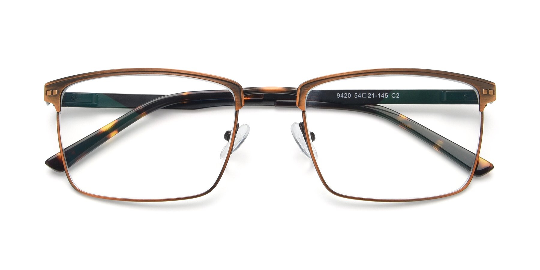 Folded Front of 9420 in Antique Bronze with Clear Reading Eyeglass Lenses