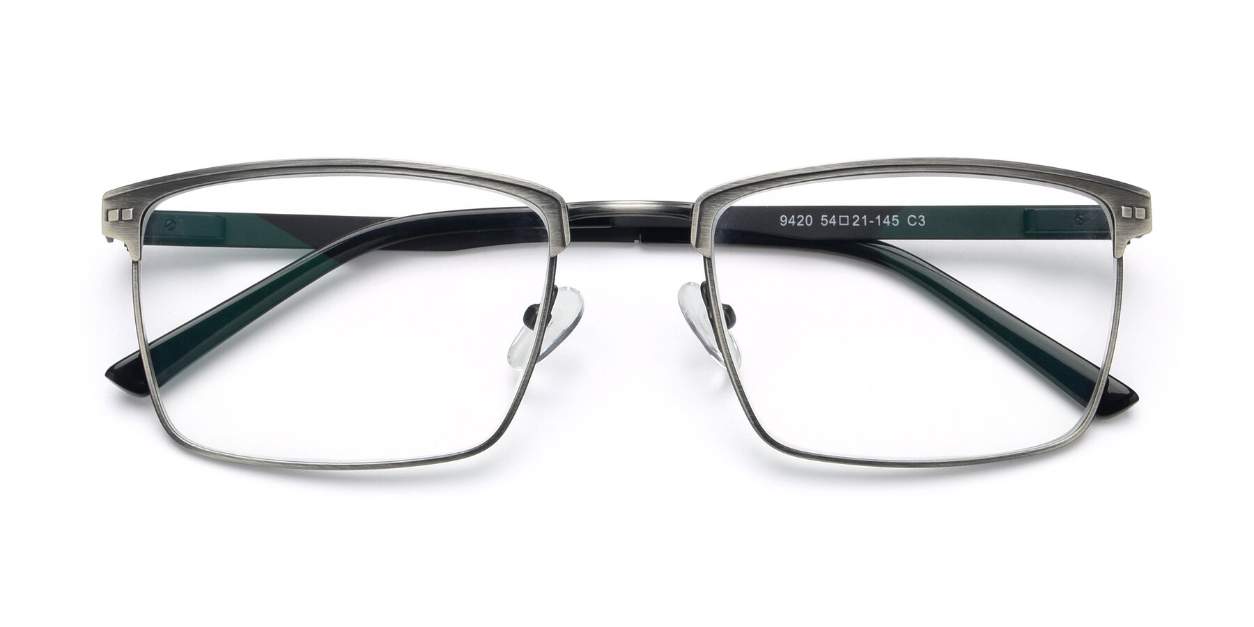 Folded Front of 9420 in Antique Gunmetal with Clear Reading Eyeglass Lenses