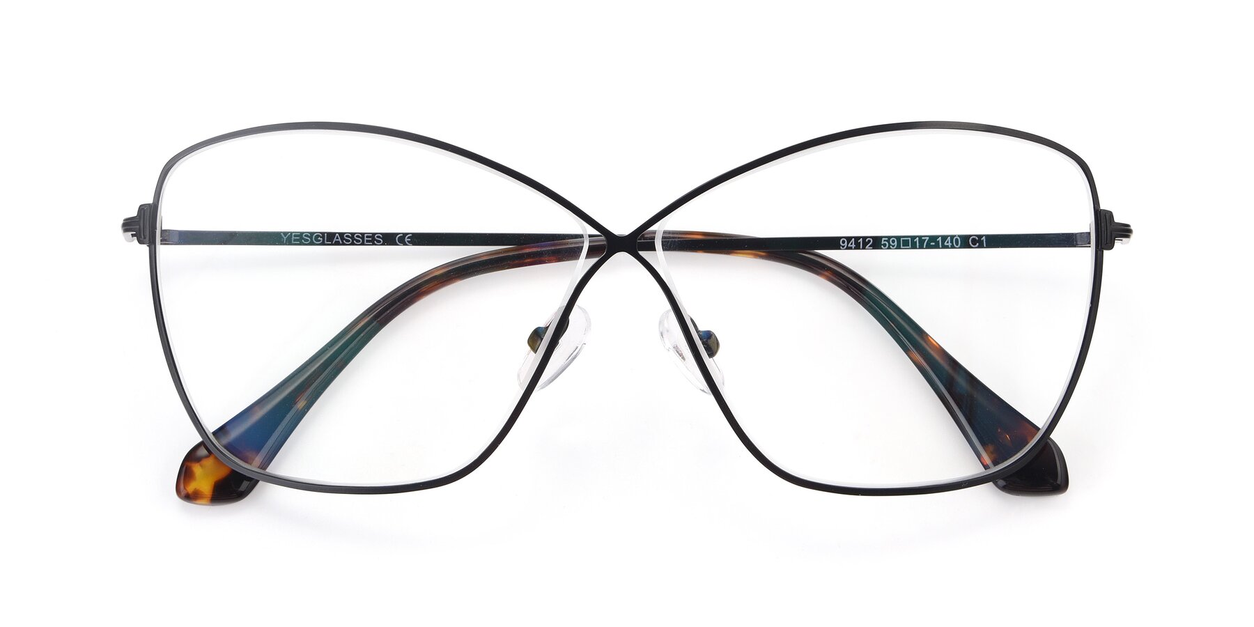Folded Front of 9412 in Black with Clear Reading Eyeglass Lenses