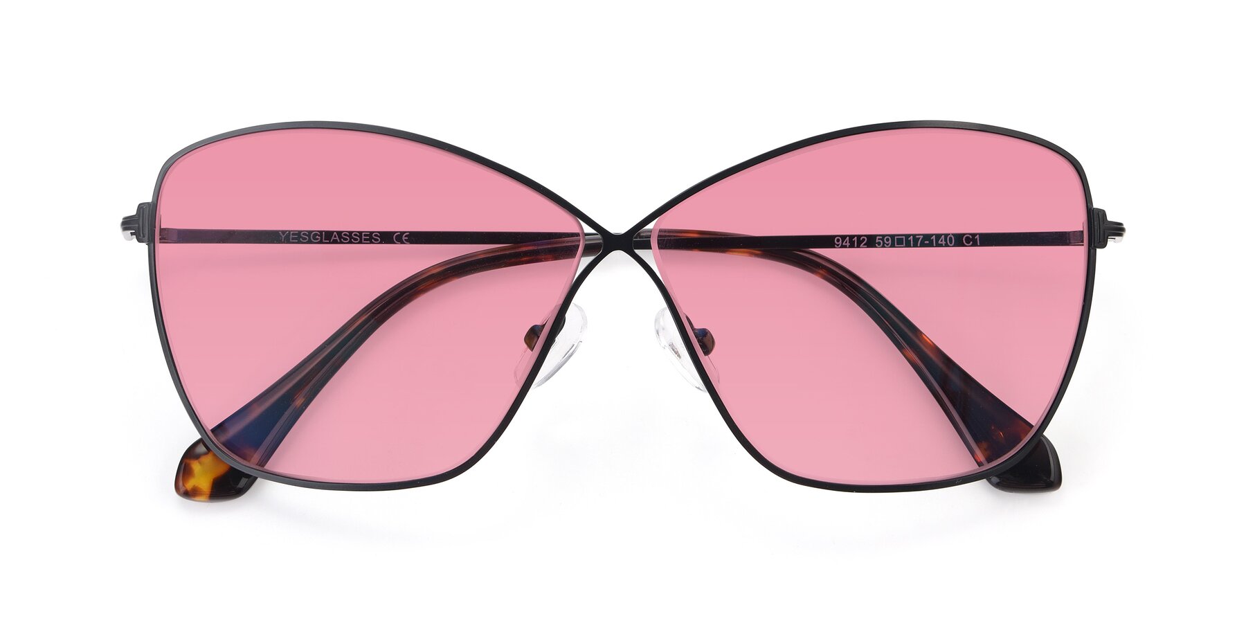 Folded Front of 9412 in Black with Pink Tinted Lenses