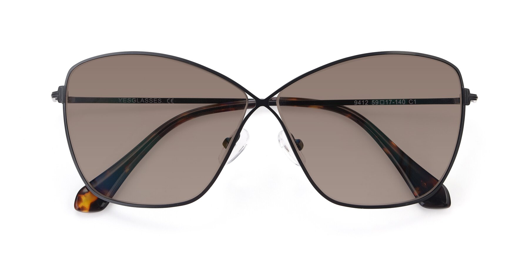 Folded Front of 9412 in Black with Medium Brown Tinted Lenses