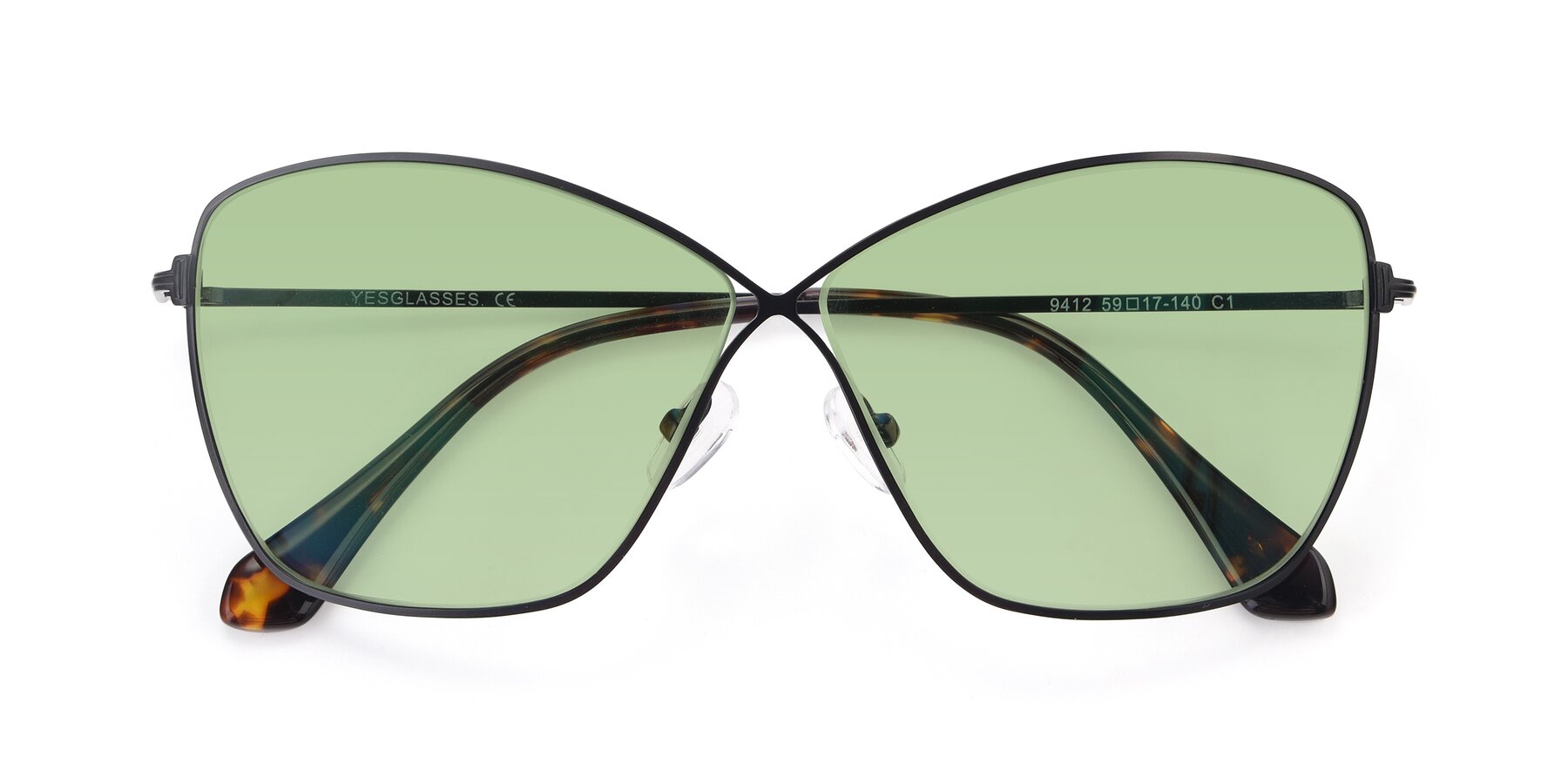Folded Front of 9412 in Black with Medium Green Tinted Lenses