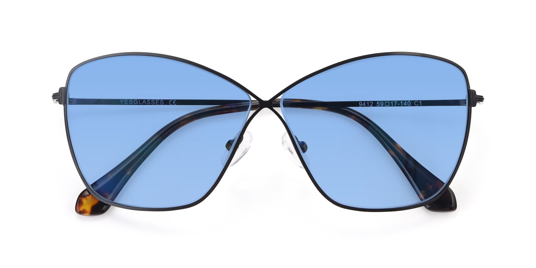 Folded Front of 9412 in Black with Medium Blue Tinted Lenses
