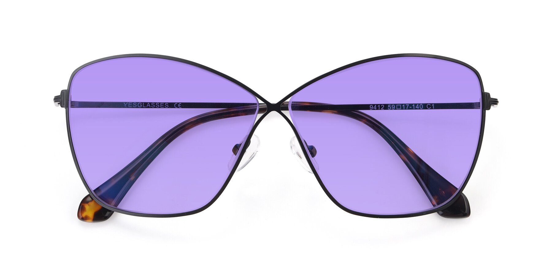 Folded Front of 9412 in Black with Medium Purple Tinted Lenses