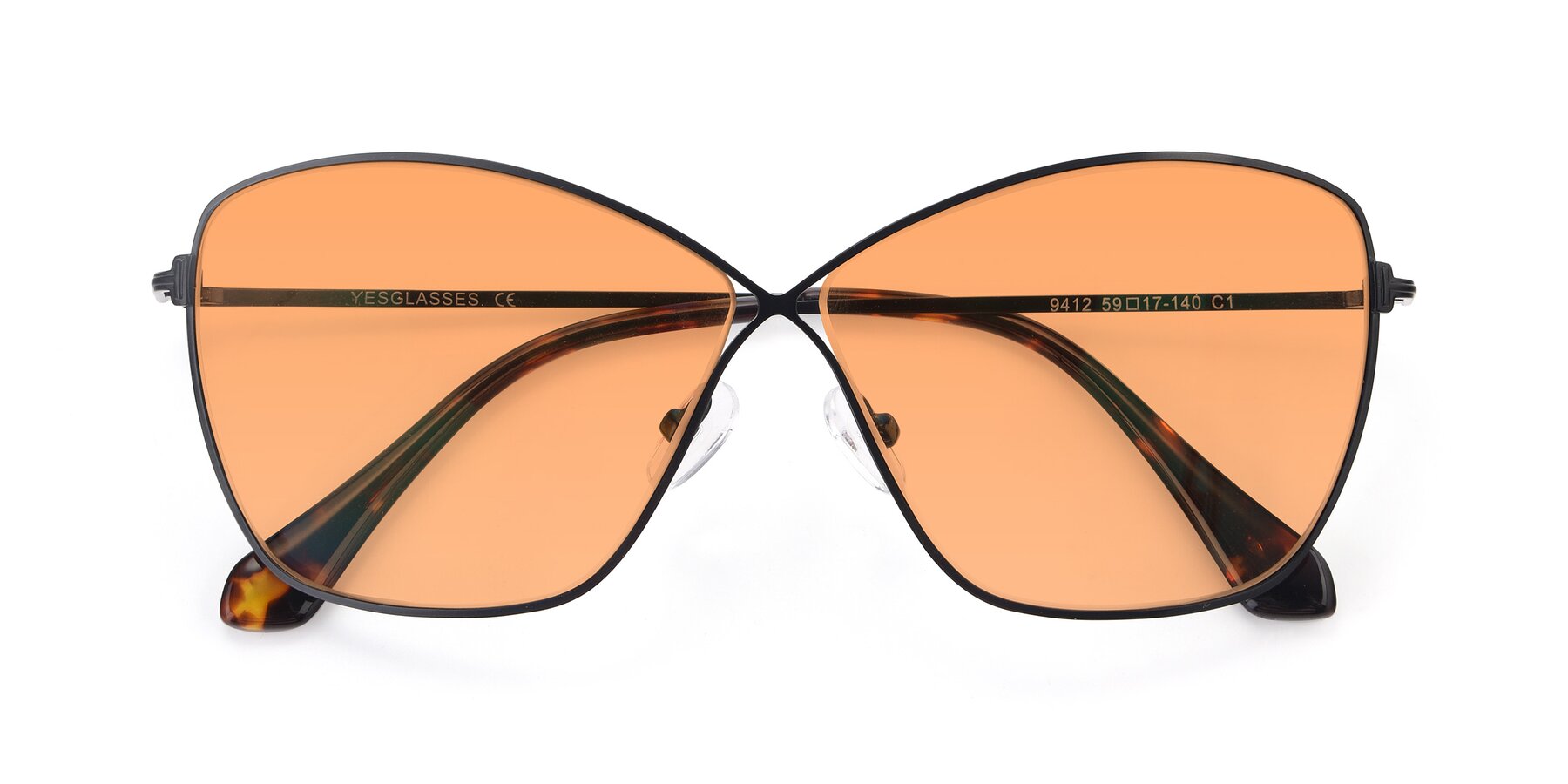 Folded Front of 9412 in Black with Medium Orange Tinted Lenses