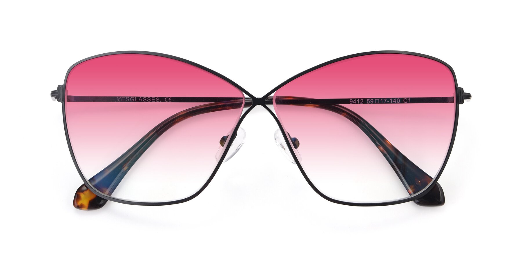 Folded Front of 9412 in Black with Pink Gradient Lenses