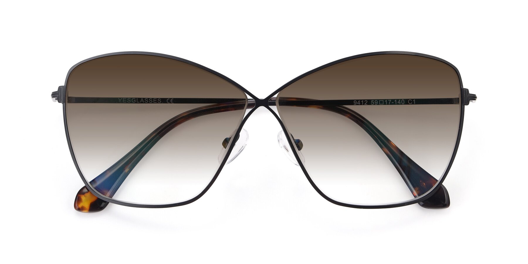 Folded Front of 9412 in Black with Brown Gradient Lenses