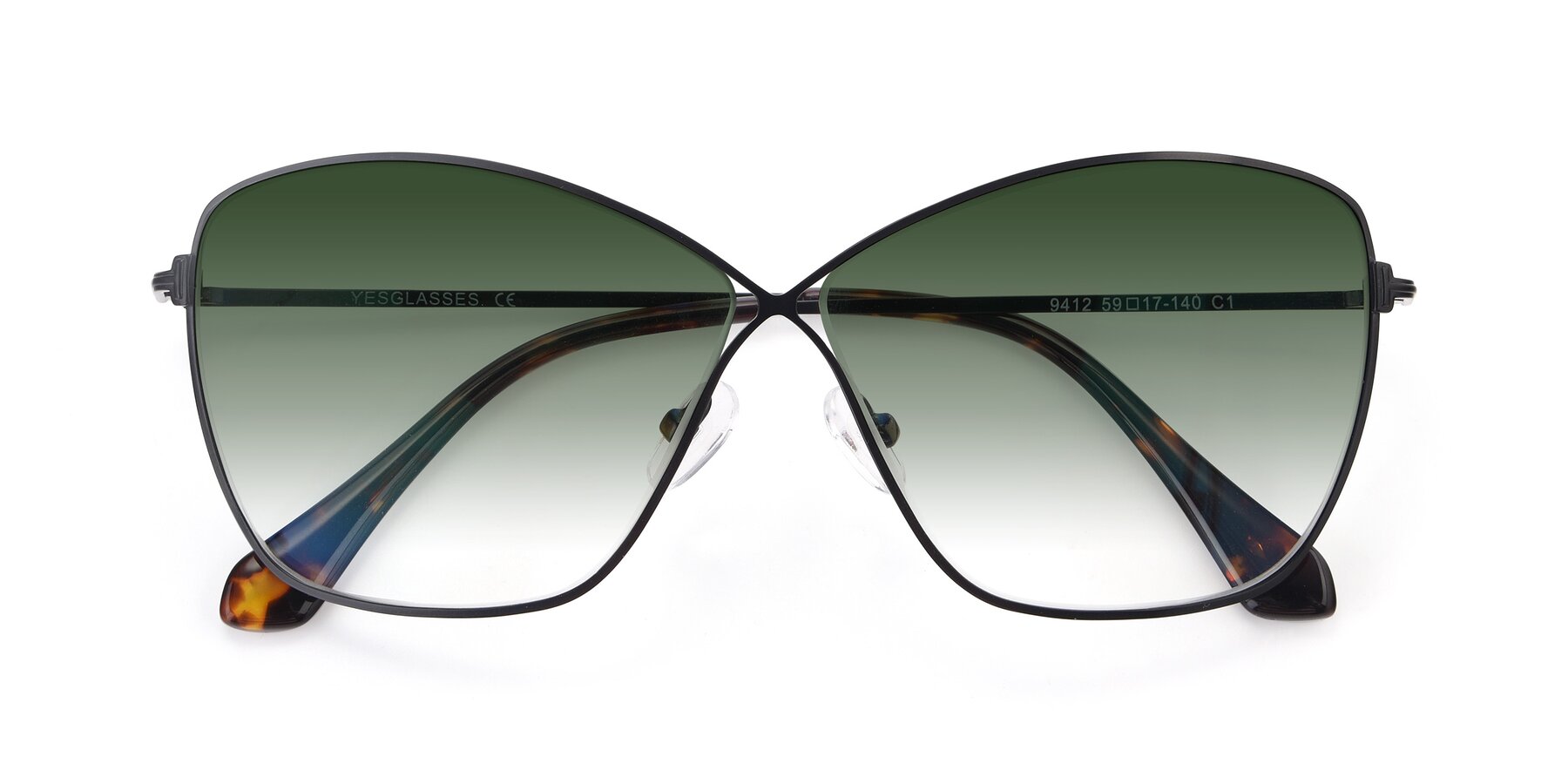 Folded Front of 9412 in Black with Green Gradient Lenses