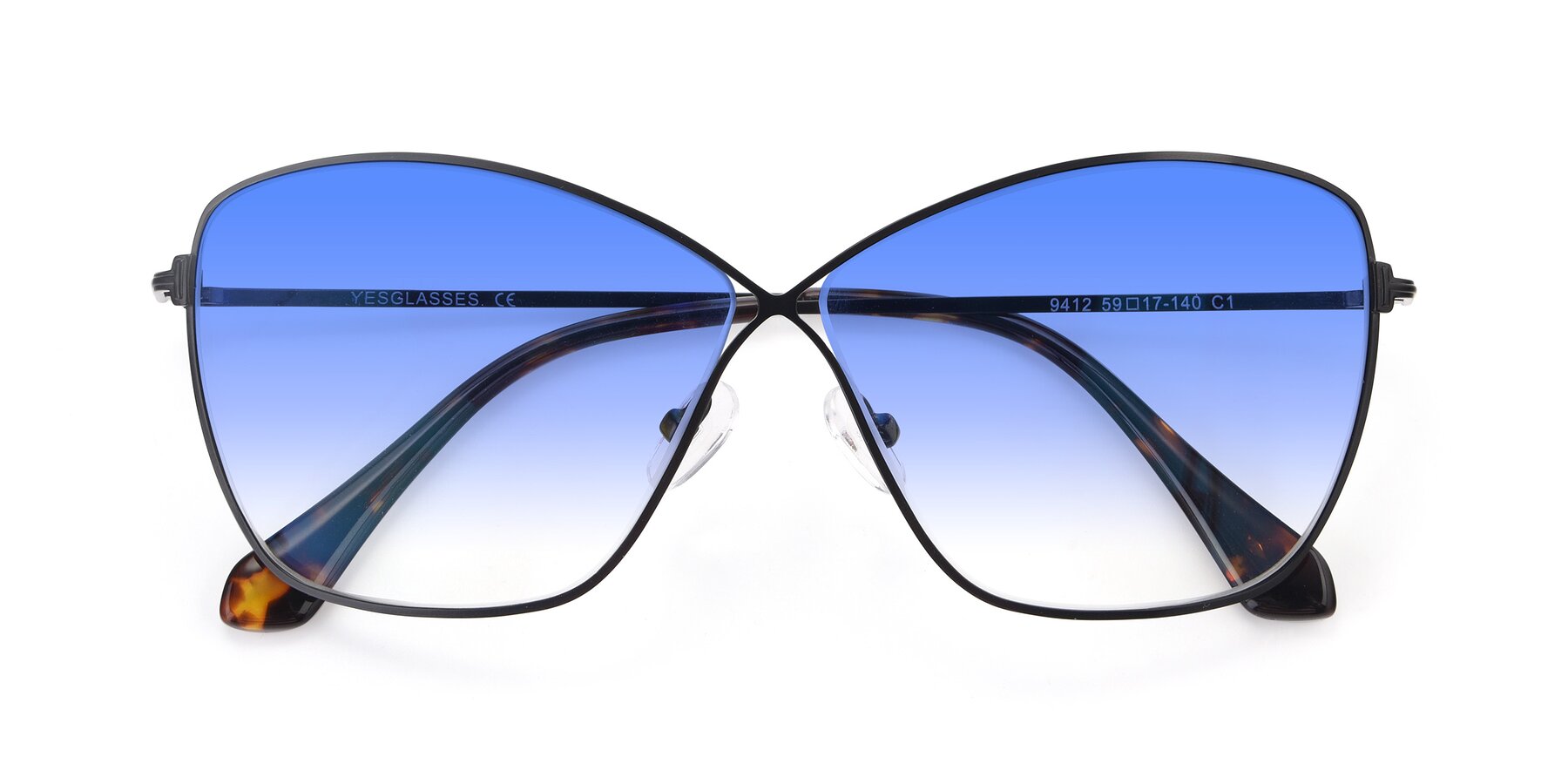 Folded Front of 9412 in Black with Blue Gradient Lenses