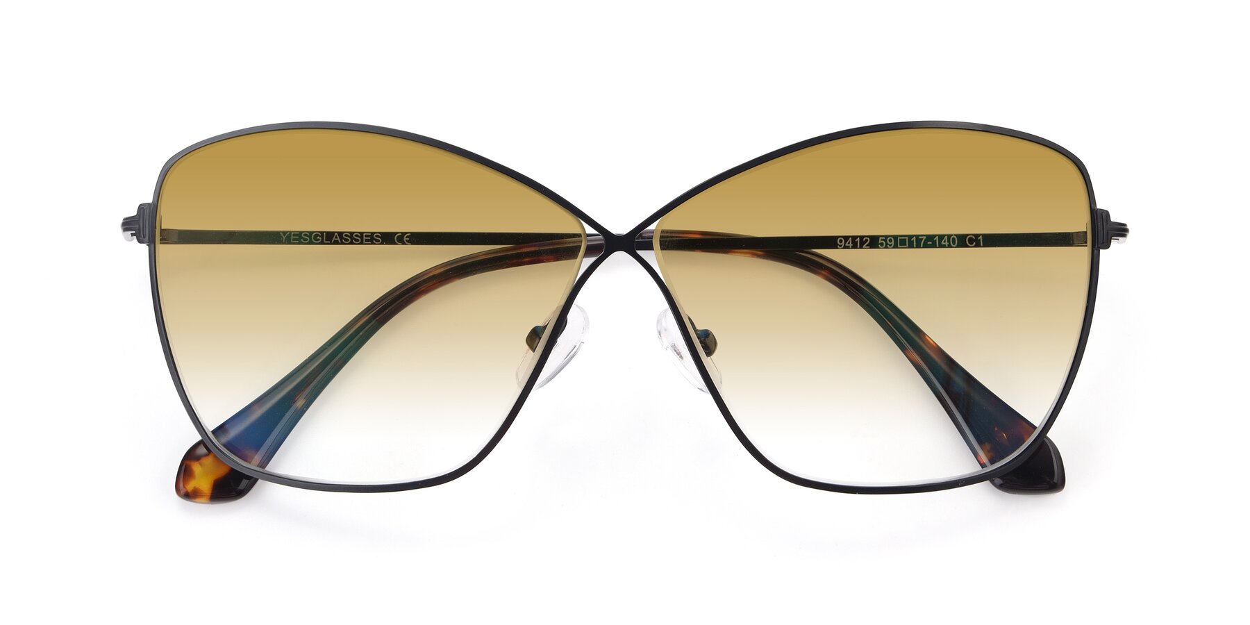 Folded Front of 9412 in Black with Champagne Gradient Lenses