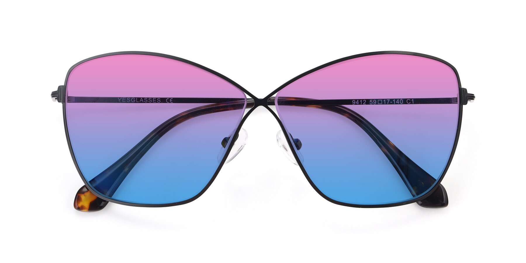 Folded Front of 9412 in Black with Pink / Blue Gradient Lenses