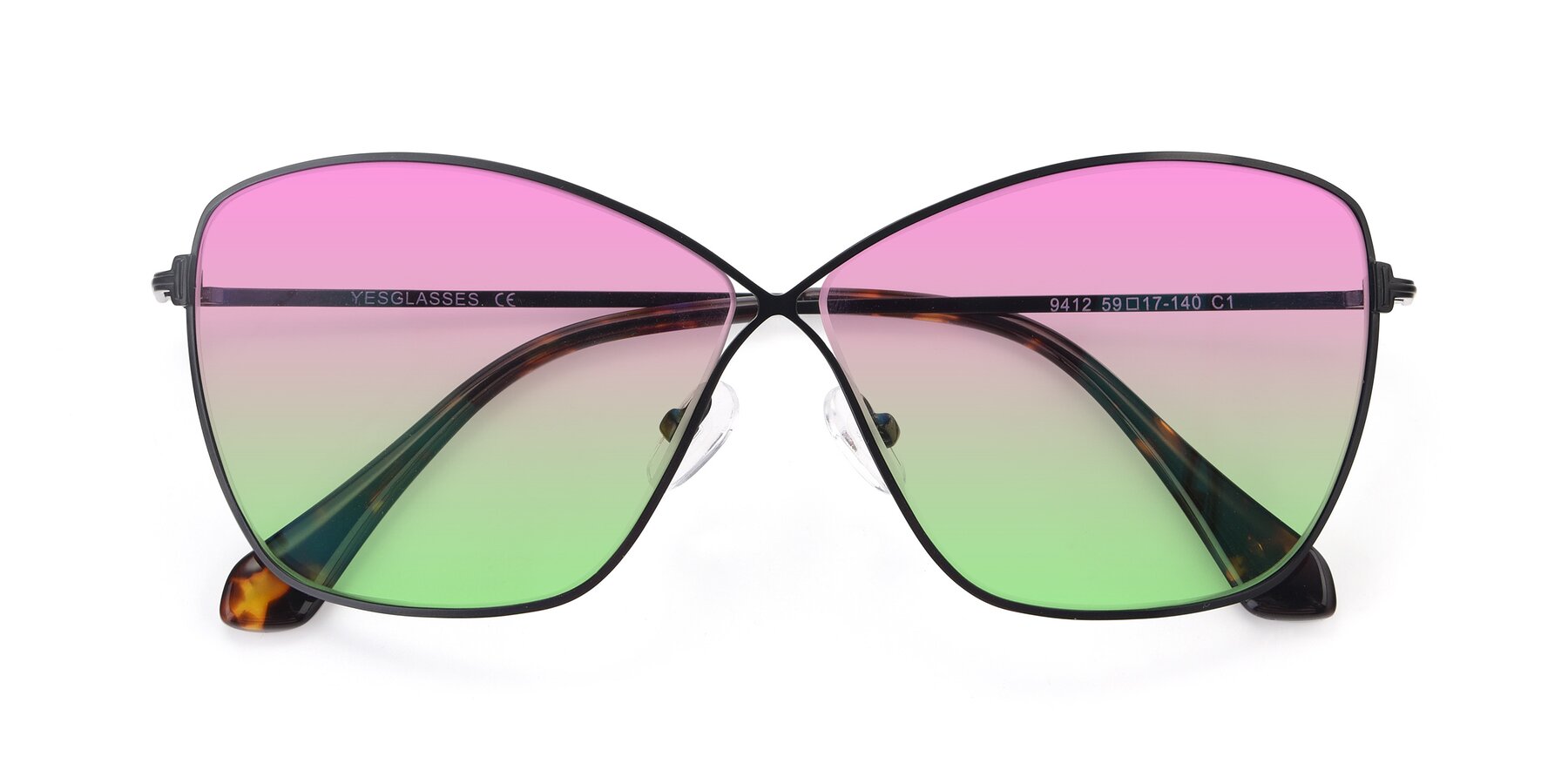 Folded Front of 9412 in Black with Pink / Green Gradient Lenses
