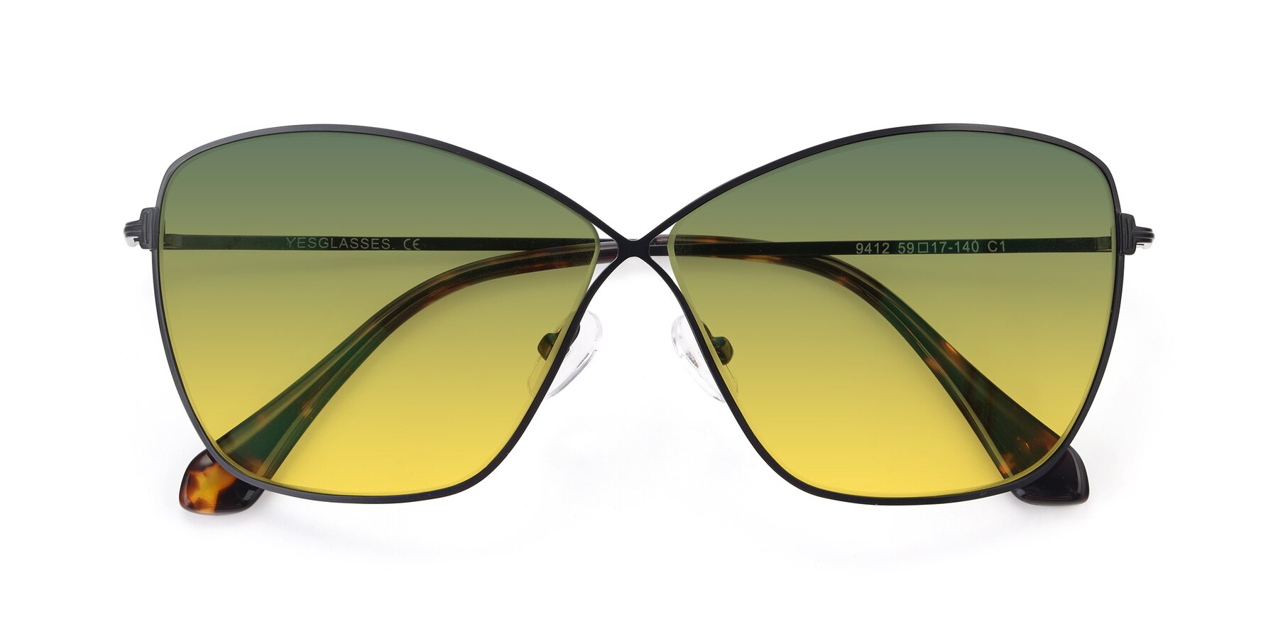 Folded Front of 9412 in Black with Green / Yellow Gradient Lenses