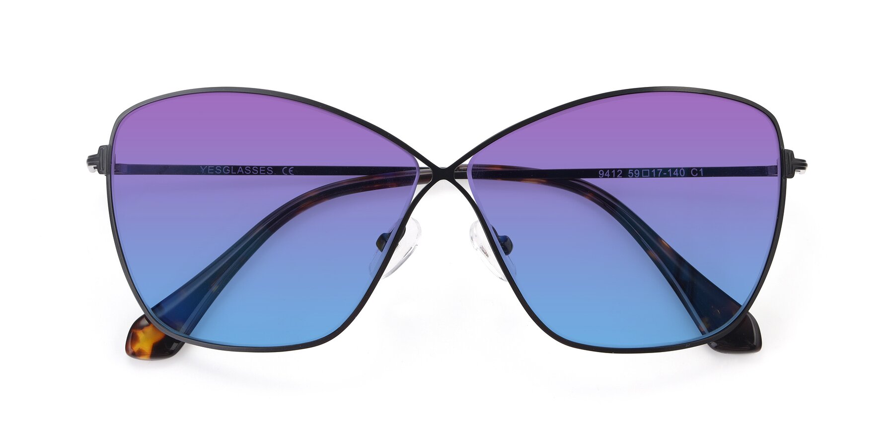 Folded Front of 9412 in Black with Purple / Blue Gradient Lenses