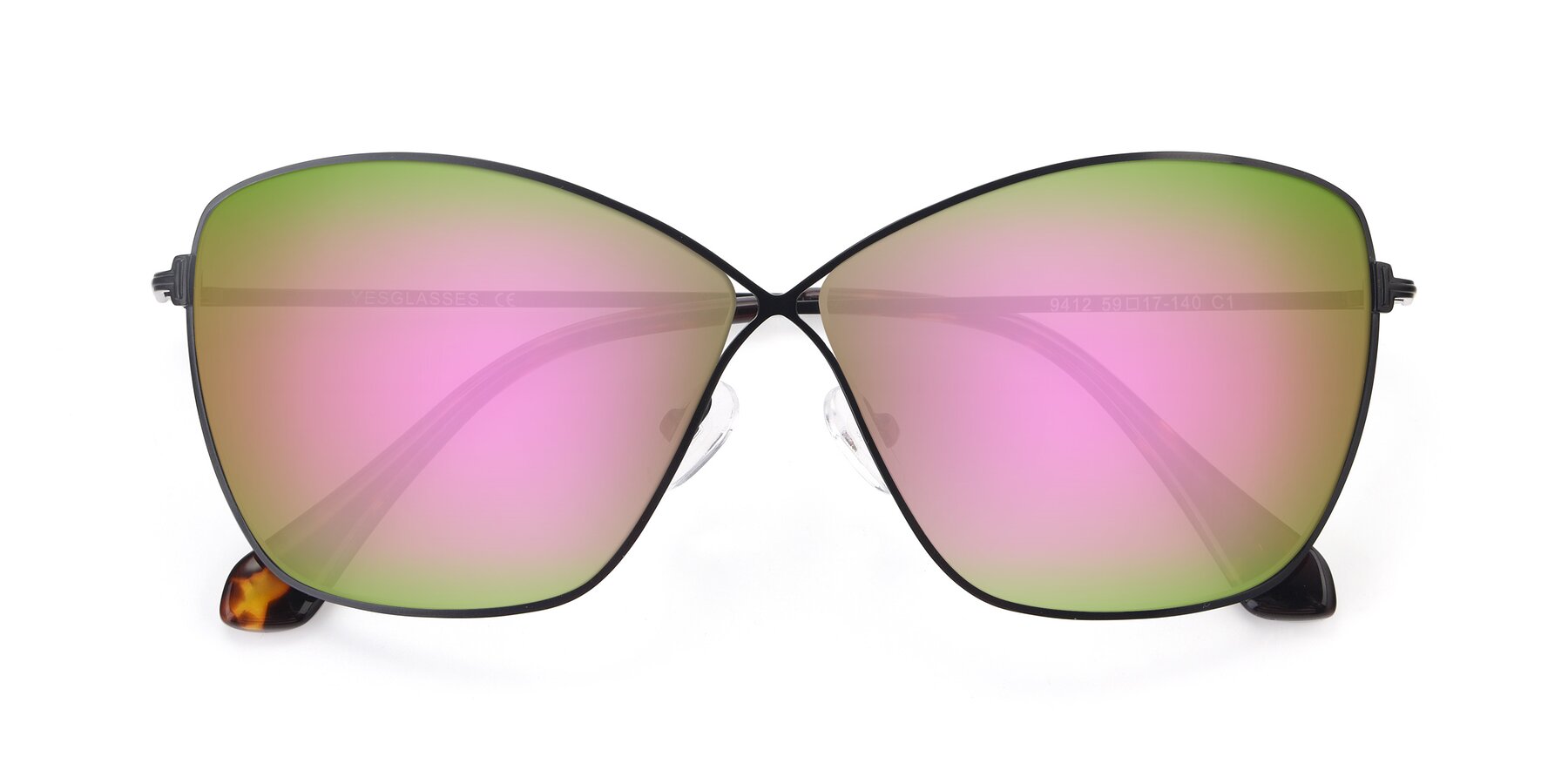 Folded Front of 9412 in Black with Pink Mirrored Lenses